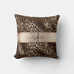 Luipaardprint Zwart Brons Monogram Kussen