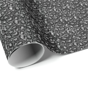 Luipaardprint Zwart en Zilver Grijs Cadeaupapier