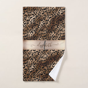Luipaardprint Zwarte Brons Monogram Bad Handdoek