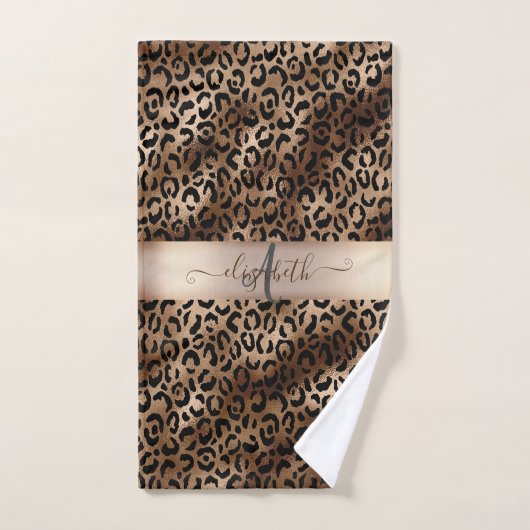 Luipaardprint Zwarte Brons Monogram Bad Handdoek (Handdoek)