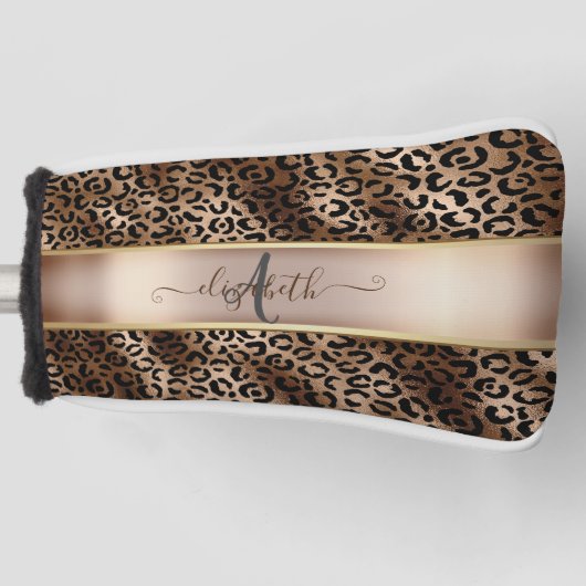 Luipaardprint Zwarte Brons Monogram Golfheadcover (Voorkant)