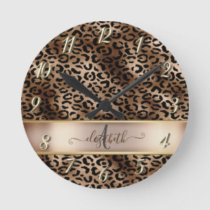 Luipaardprint Zwarte Brons Monogram Ronde Klok