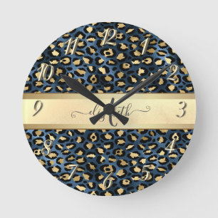 Luipaardprint Zwarte Brons Monogram Ronde Klok