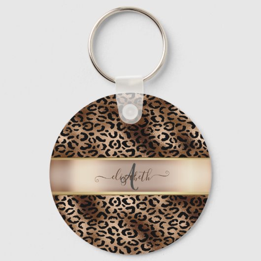 Luipaardprint Zwarte Brons Monogram Sleutelhanger (Voorkant)