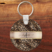 Luipaardprint Zwarte Brons Monogram Sleutelhanger (Voorkant)