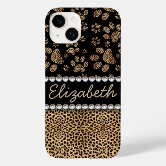 Luipaardvlekpootafdrukken Rhinestone Case-Mate iPhone Case (Achterkant)