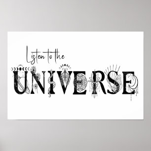 Luister naar het universum Sterren Lotus maan Sun Poster