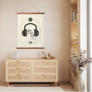 Luister naar je Soul Hoofdtelefoon Goud & Zwart Hangend Wandkleed