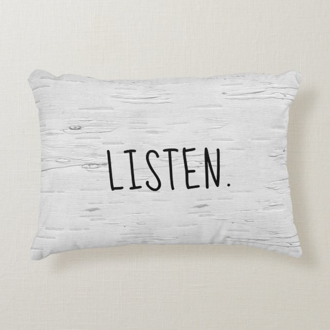 LUISTER tekst over de 'Birch Tree Accent Pillow' Accent Kussen (Voorkant)