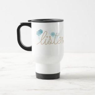 LUISTER Touwtekst met abstracte bloemen in aqua Reisbeker