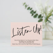 Luister! Uitgestelde huwelijksaankondiging Blush B Briefkaart (Staand voorkant)
