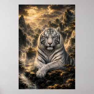 Luisteren naar de Waterval Witte Tijger Fantasie Poster