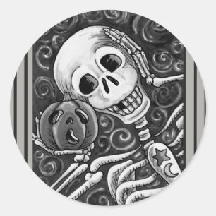 LUISTEREN NAAR UW PUMPKIN, HALLOEEN SKELETON STICK RONDE STICKER