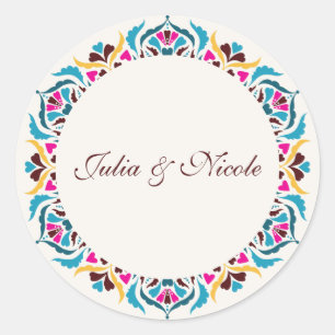 Luisterrijke luxe ivoorkleurige bloemrijke stijlra ronde sticker