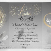 lujoso con decoración y brillo para boda  drieluik uitnodiging (Binnenkant midden)