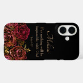 Lukas 1:37 Bijbelvers Zwarte Rode Rozen Bloemen Case-Mate iPhone Case (Achterkant (horizontaal))