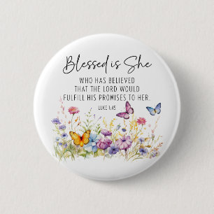 Lukas 1:45 Gezegend is de Schrift van de wilde blo Ronde Button 5,7 Cm