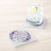 Lukas 1:45 Gezegend is zij met Paarse bloemen Glazen Onderzetter (Schuin)