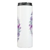 Lukas 1:45 Gezegend is zij met Paarse bloemen Thermosbeker (Achterkant)