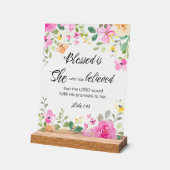 Lukas 1:45 Gezegend is zij, Vrouwengeschriften, Bl Acryl Bord (Hoek)