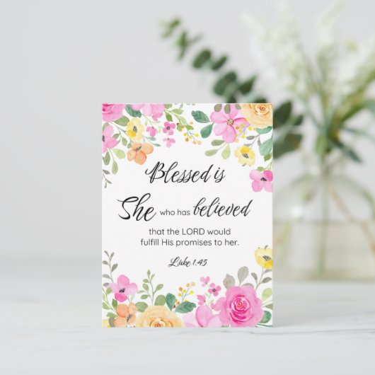 Lukas 1:45 Gezegend is zij, Vrouwengeschriften, Bl Briefkaart (Staand voorkant)