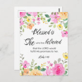 Lukas 1:45 Gezegend is zij, Vrouwengeschriften, Bl Briefkaart (Voorkant / Achterkant)