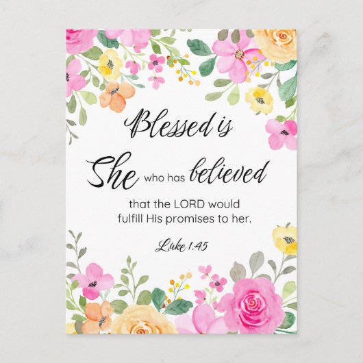 Lukas 1:45 Gezegend is zij, Vrouwengeschriften, Bl Briefkaart (Voorkant)