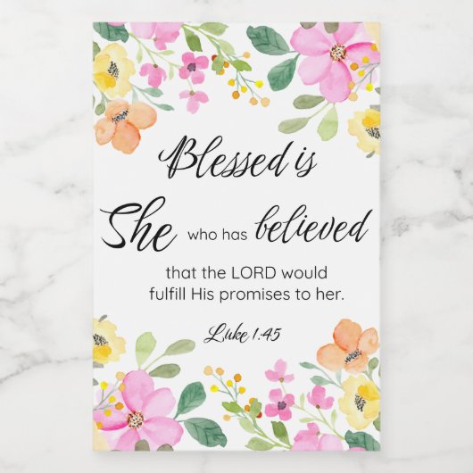 Lukas 1:45 Gezegend is zij, Vrouwengeschriften, Bl Wijn Etiket (Enkel label)