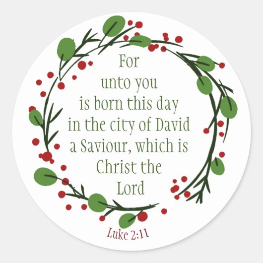 Lukas 2:11 Christelijk Kerstmis Schrift krans Ronde Sticker (Voorkant)