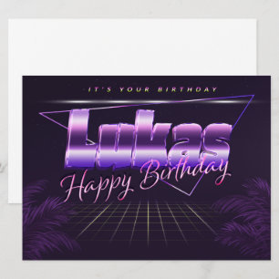 Lukas prénom carte rétro lilas pour un anniversair