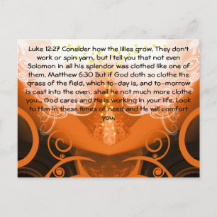 Luke 12:27 overweeg hoe de leugens groeien. briefkaart