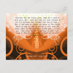 Luke 12:27 overweeg hoe de leugens groeien. briefkaart