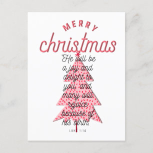 Luke 1:14 Roze vrolijk kerstboom typografie Feestdagenkaart