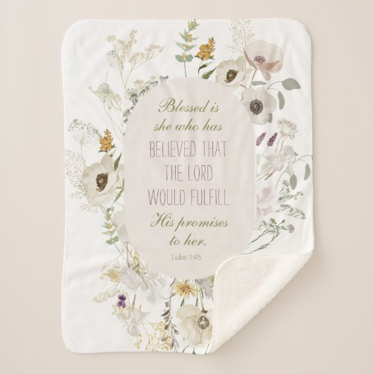 Luke 1:45 Gezegend is zij Wildflower Sherpa Deken (Voorkant)