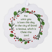 Luke 2:11 Christian Christmas Scripture Wreath Ornament Kaart (Achterkant)