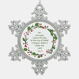 Luke 2:11 Christian Christmas Scripture Wreath Tin Sneeuwvlok Ornament