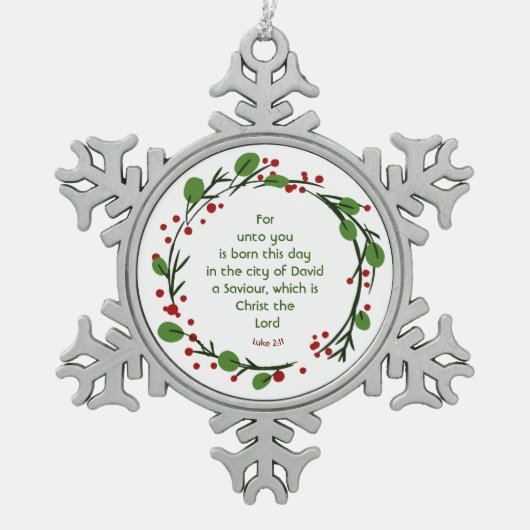Luke 2:11 Christian Christmas Scripture Wreath Tin Sneeuwvlok Ornament (Voorkant)