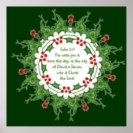 Luke 2:11 Manuscript voor Kerstmis met Holly Poster