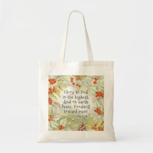 Luke 2 14 Glory aan God in de Hoogste, Kerstmis Tote Bag