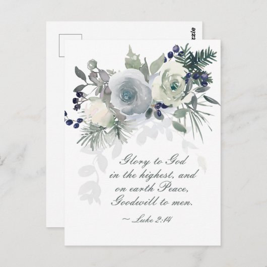 Luke 2:14 "Glory to God" White Rose Briefkaart (Voorkant / Achterkant)