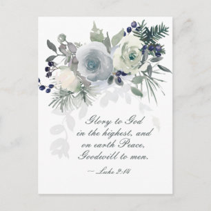 Luke 2:14 "Glory to God" White Rose Briefkaart