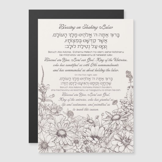 Lulav Blessing in het Hebreeuws voor Sukkot (Voorkant / Achterkant)