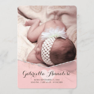 Lullabe rose bébé fille Faire-part de naissance ph
