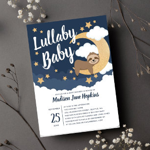Lullaby Baby Sloth Moon Baby shower Kaart