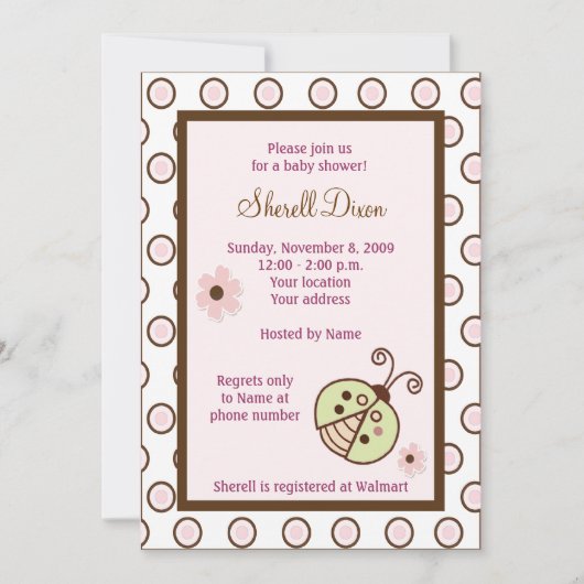 Lullabye Ladybug 5x7 Pink Invitations tendance (Devant)