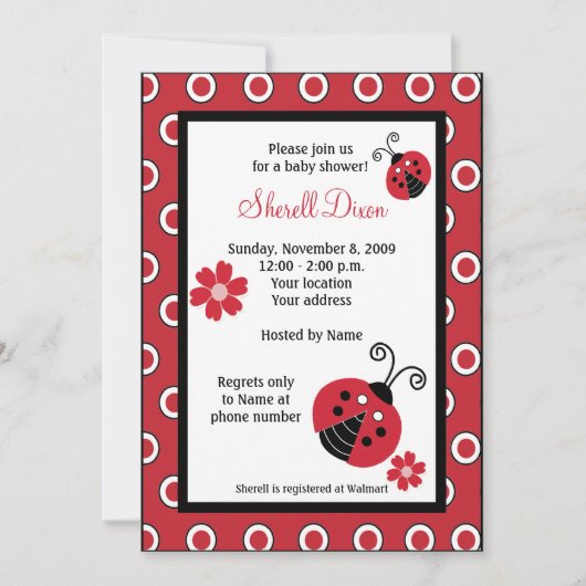 Lullabye Ladybug 5x7 Red Trendy Invitations (Devant)