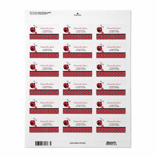 Lullabye Ladybug Étiquette de adresse à pointe rou (Feuille entière)