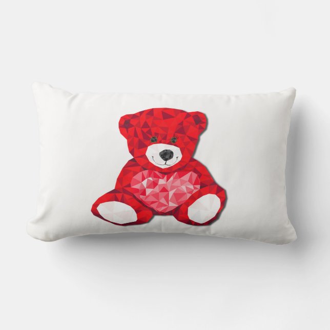 Lumbar coussin avec ours en peluche rouge en blanc (Recto)