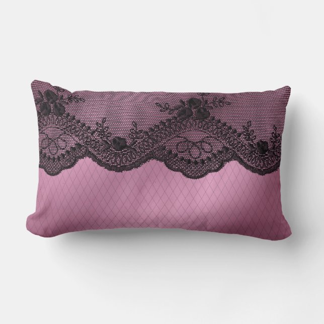 Lumbar Coussin décoratif Dentelle Rose réversible (Recto)