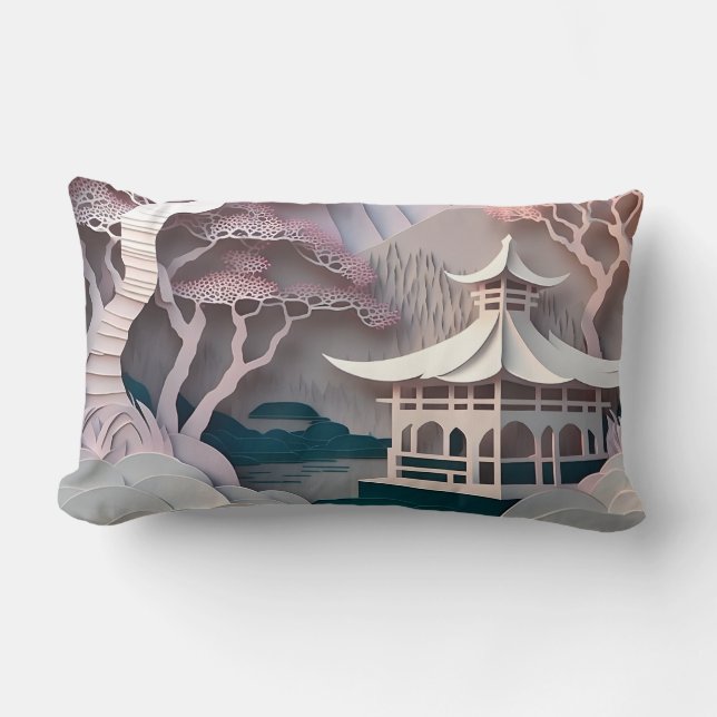 Lumbar Pillow Landscape Cutout Pavilion Kussen (Voorkant)